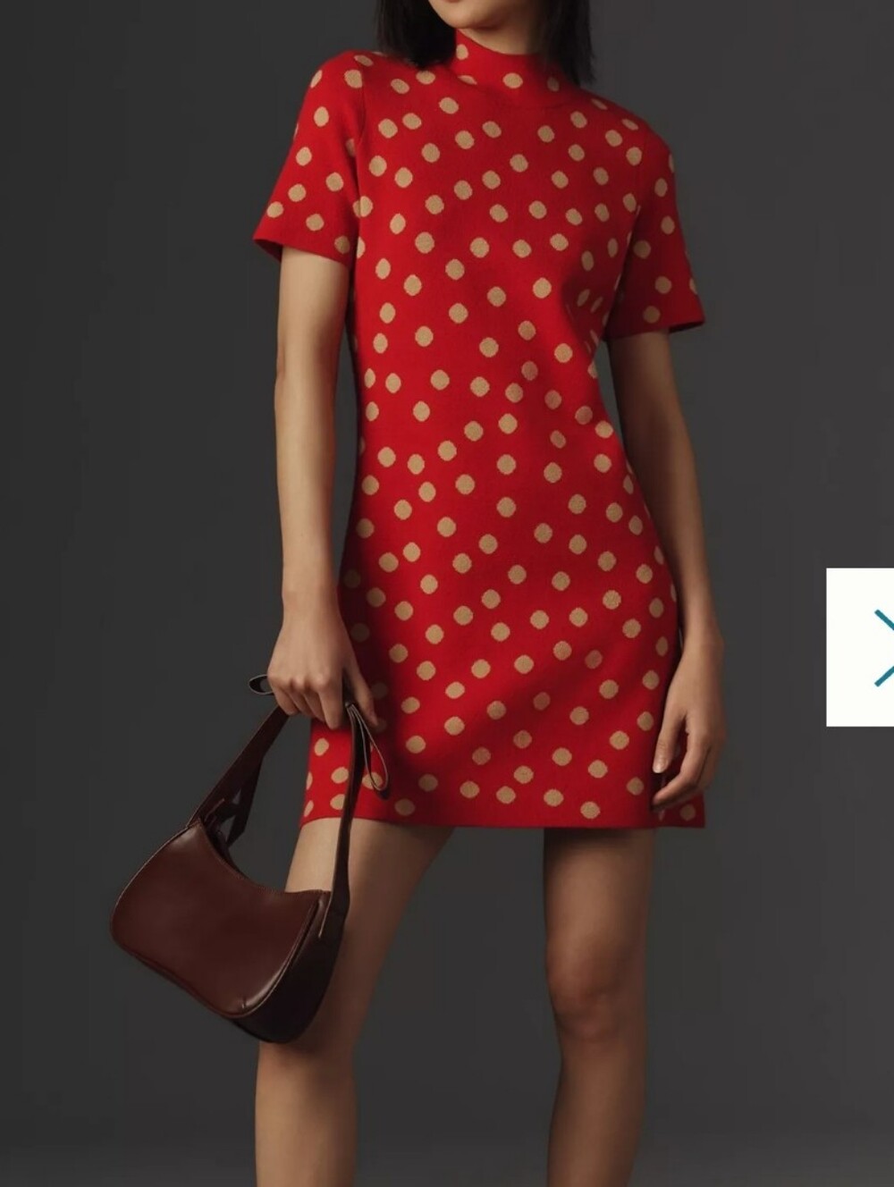Anthropologie The Nina Short Sleeve Mock Neck Mod Mini Dress Large Red & Tan